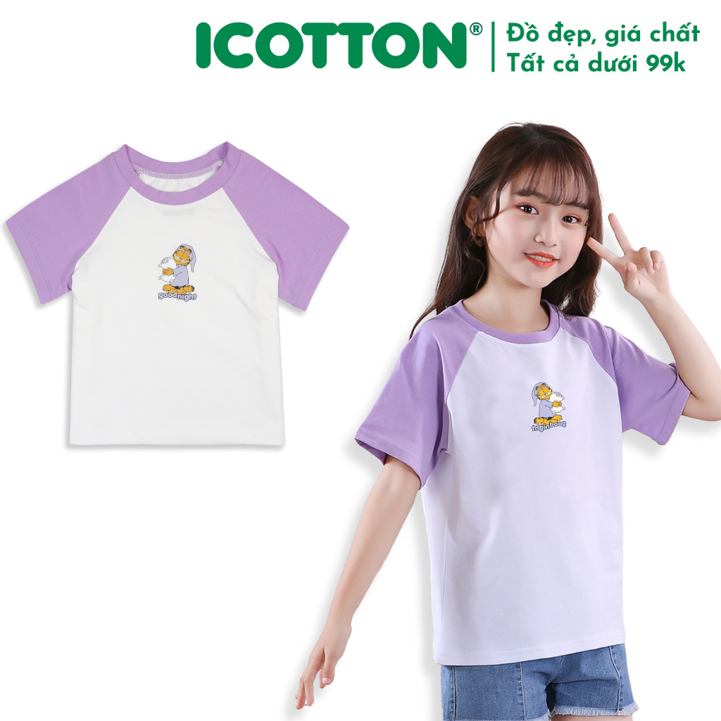 Áo thun cộc tay bé gái Icotton phối màu in hình dễ thương BG176