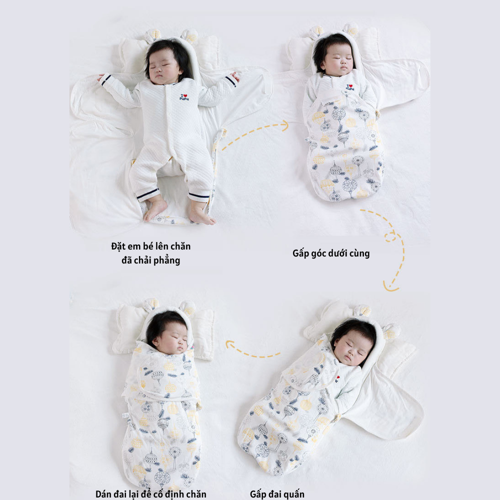 Chăn ủ cho bé, Ủ kén cho bé sơ sinh, Chăn quấn cho bé, Chăn ủ sơ sinh- Chống giật mình, cố định tư thế cho bé.