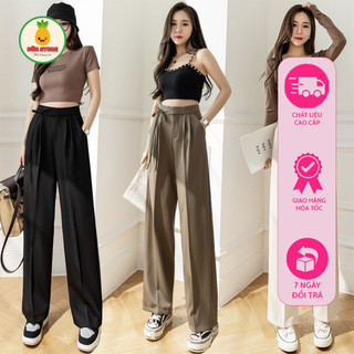 Quần ống rộng thắt dây nơ vải ruby cao cấp dài 100cm
