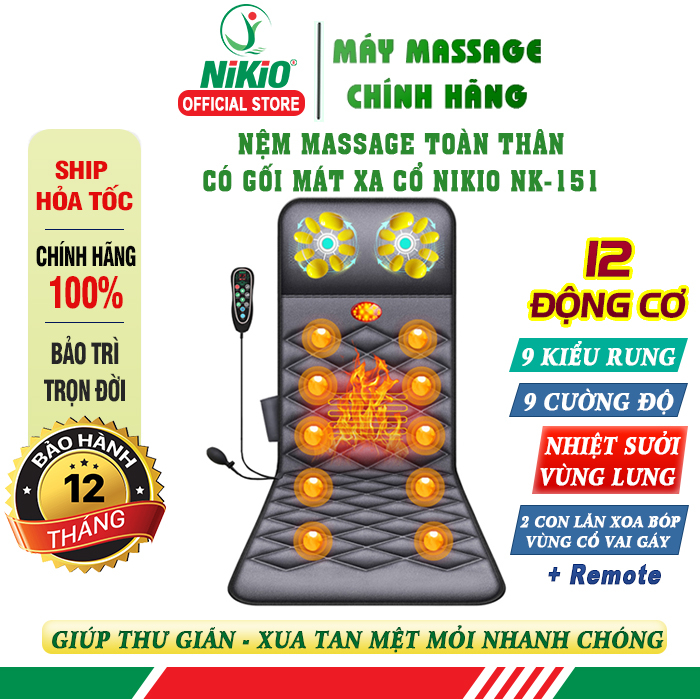 Nệm Massage Toàn Thân Hồng Ngoại Có Gối Mát Xa Cổ Nikio NK-151 - Nhật Bản