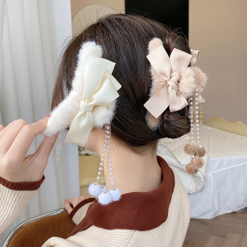 Kẹp tóc càng cua phối lông phong cách Hàn Quốc phụ kiện cỡ size lớn hottrend cho nữ đẹp LAGU Accessories