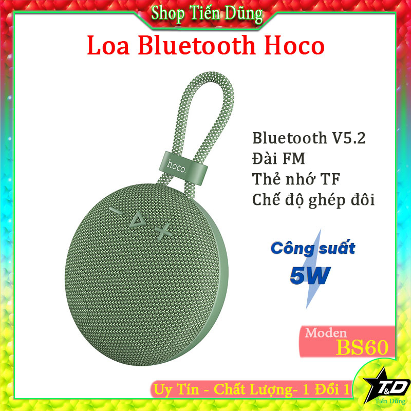 Loa bluetooth Hoco BS60 không dây V5.2 âm thanh TWS chế đội ghép đôi 2 loa, cắm thẻ nhớ TF, đài FM có dây treo