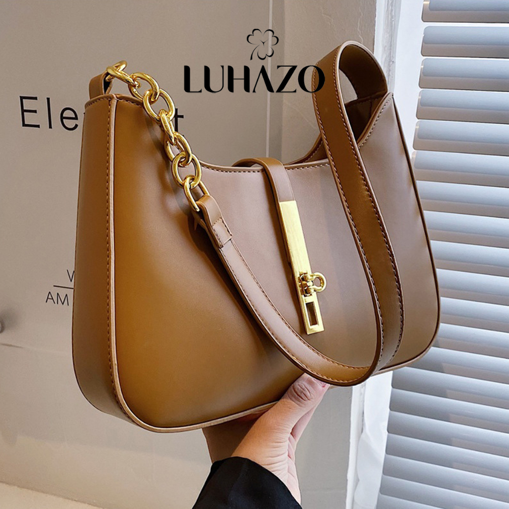 Túi Xách Đeo Vai Nữ Đẹp LUHAZO Quai Da PU Quảng Châu Cao Cấp Phối Xích Cá Tính Thời trang Công Sở Đi Chơi 2213 E-8