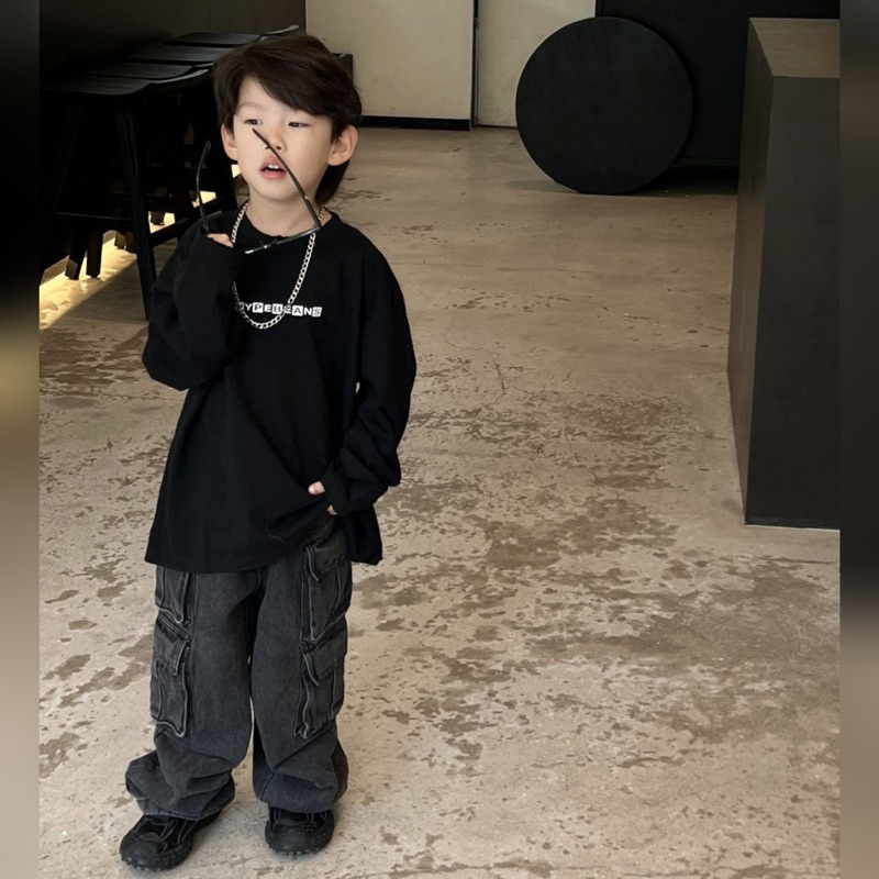 Áo thun dài tay bé trai rách gấu HYP A361 size 90-140, quần áo trẻ em thu đông cao cấp