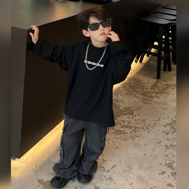 Áo thun dài tay bé trai rách gấu HYP A361 size 90-140, quần áo trẻ em thu đông cao cấp