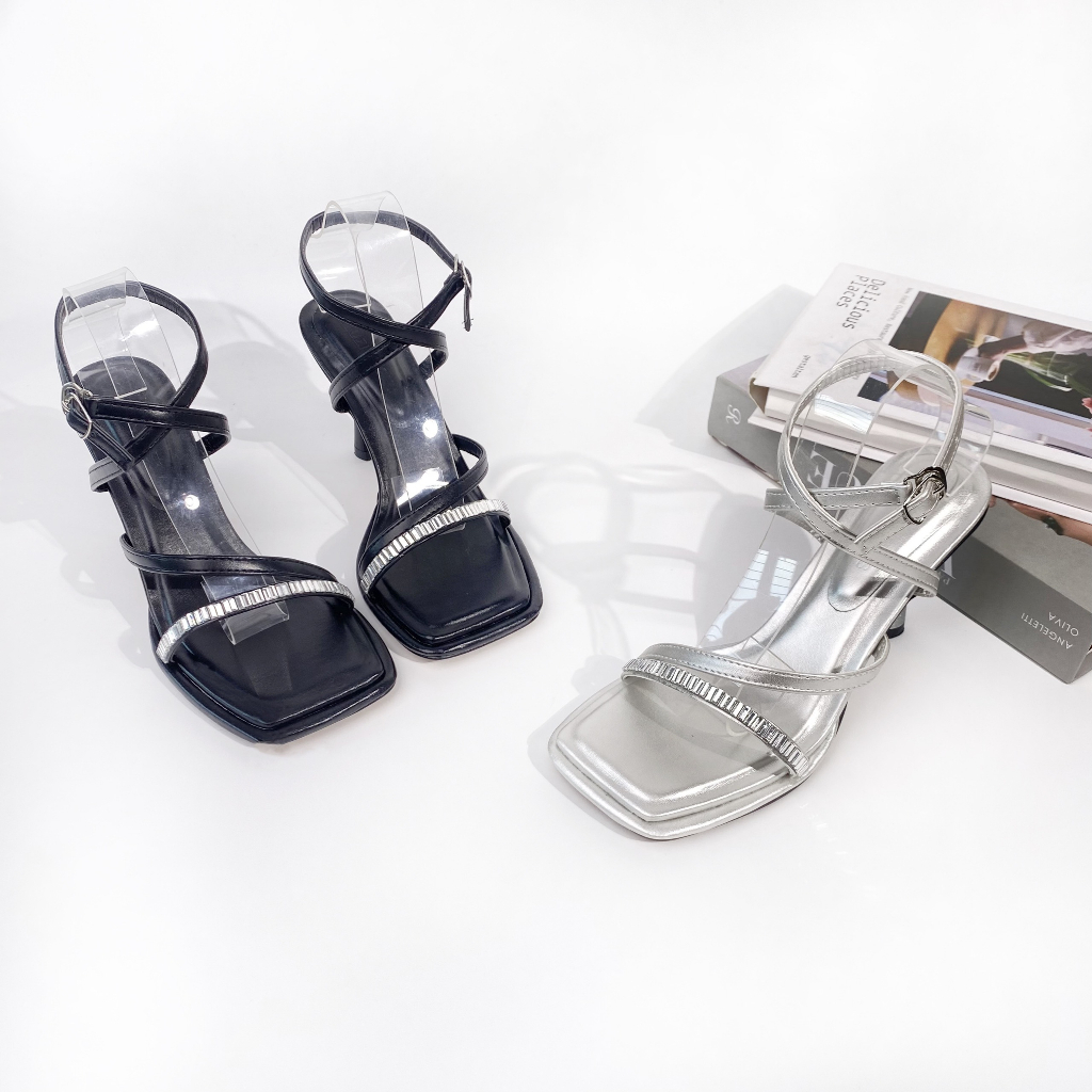 Giày cao gót nữ 9 phân, guốc cao gót đính đá, giày sandal nữ 9 phân, giày nữ hottrend 2023 HD80