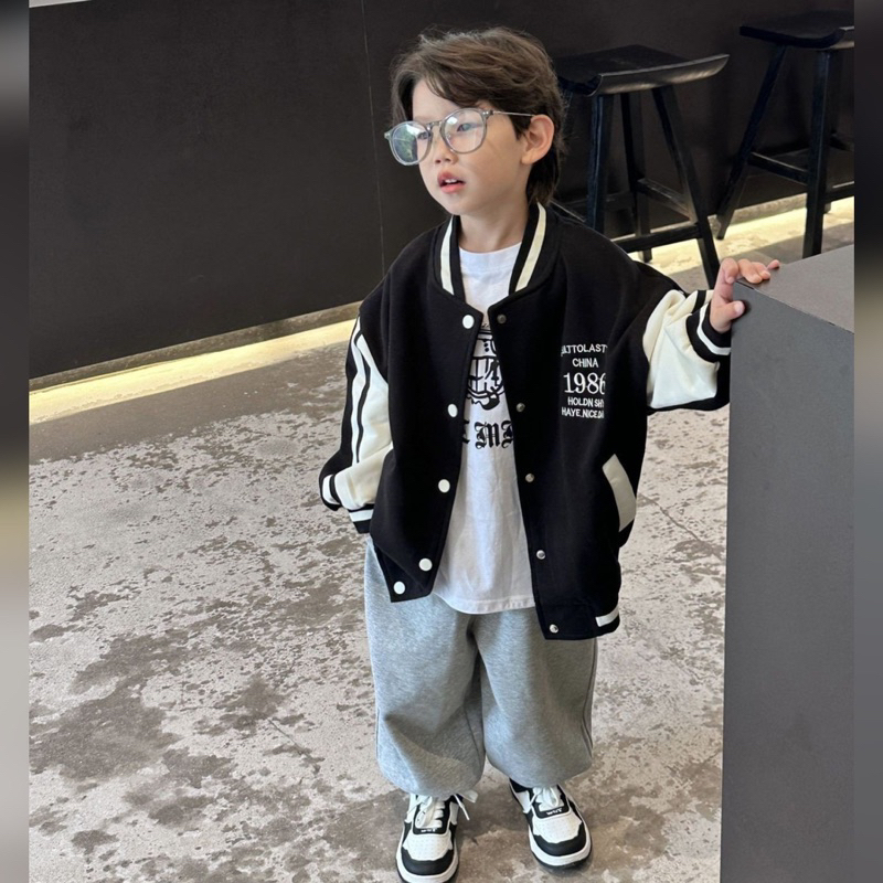Áo khoác bomber bé trai 1986 A360 size 90-140, áo bóng chày trẻ em quảng châu cao cấp