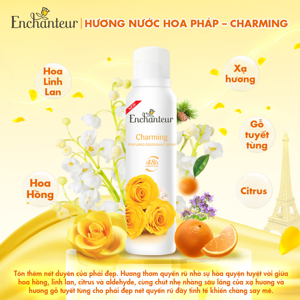 Combo 2 Xịt Khử mùi Enchanteur Charming và Sensation 150ml/Chai