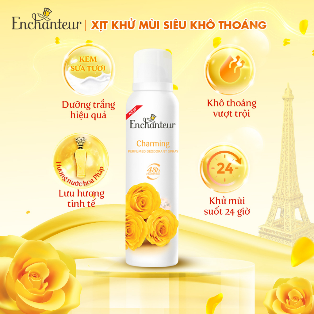 Combo 2 xịt khử mùi hương nước hoa Enchanteur Charming/ Sensation/ Delightful/ Romantic/ Magic 150ml/ chai