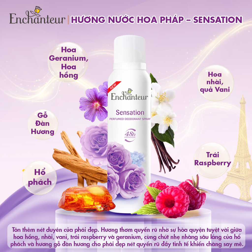 Combo 2 xịt khử mùi hương nước hoa Enchanteur Charming/ Sensation/ Delightful/ Romantic/ Magic 150ml/ chai