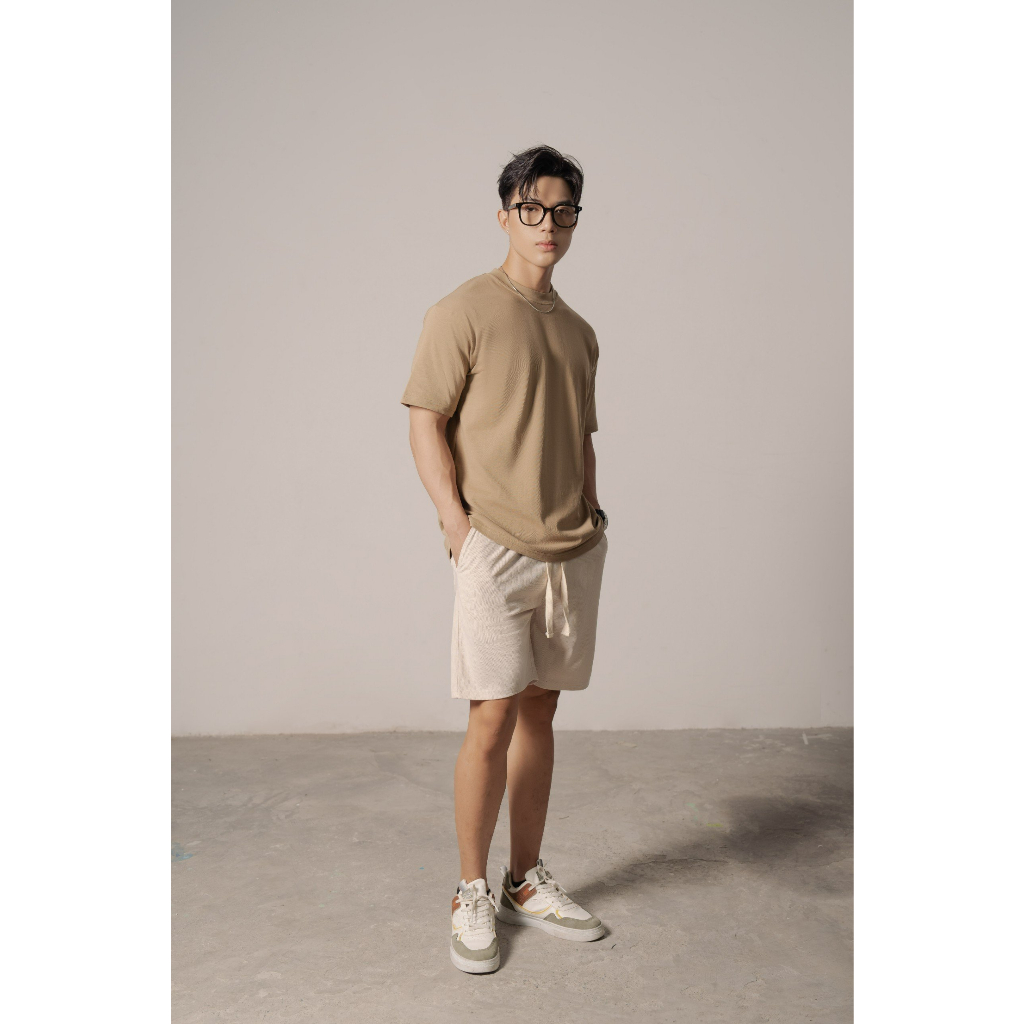 Áo Thun Nam Cao Cấp 2 màu Kem và Nâu In Beach BY COTTON