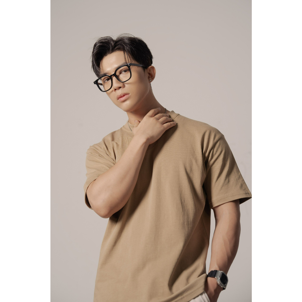 Áo Thun Nam Cao Cấp 2 màu Kem và Nâu In Beach BY COTTON