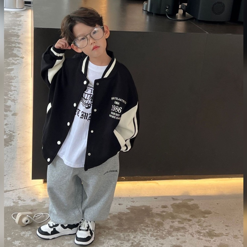 Áo khoác bomber bé trai 1986 A360 size 90-140, áo bóng chày trẻ em quảng châu cao cấp