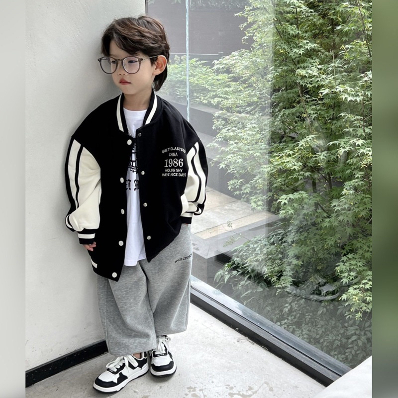 Áo khoác bomber bé trai 1986 A360 size 90-140, áo bóng chày trẻ em quảng châu cao cấp