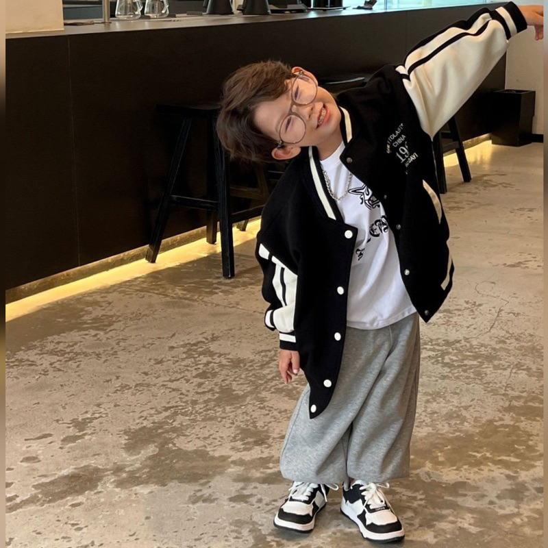 Áo khoác bomber bé trai 1986 A360 size 90-140, áo bóng chày trẻ em quảng châu cao cấp