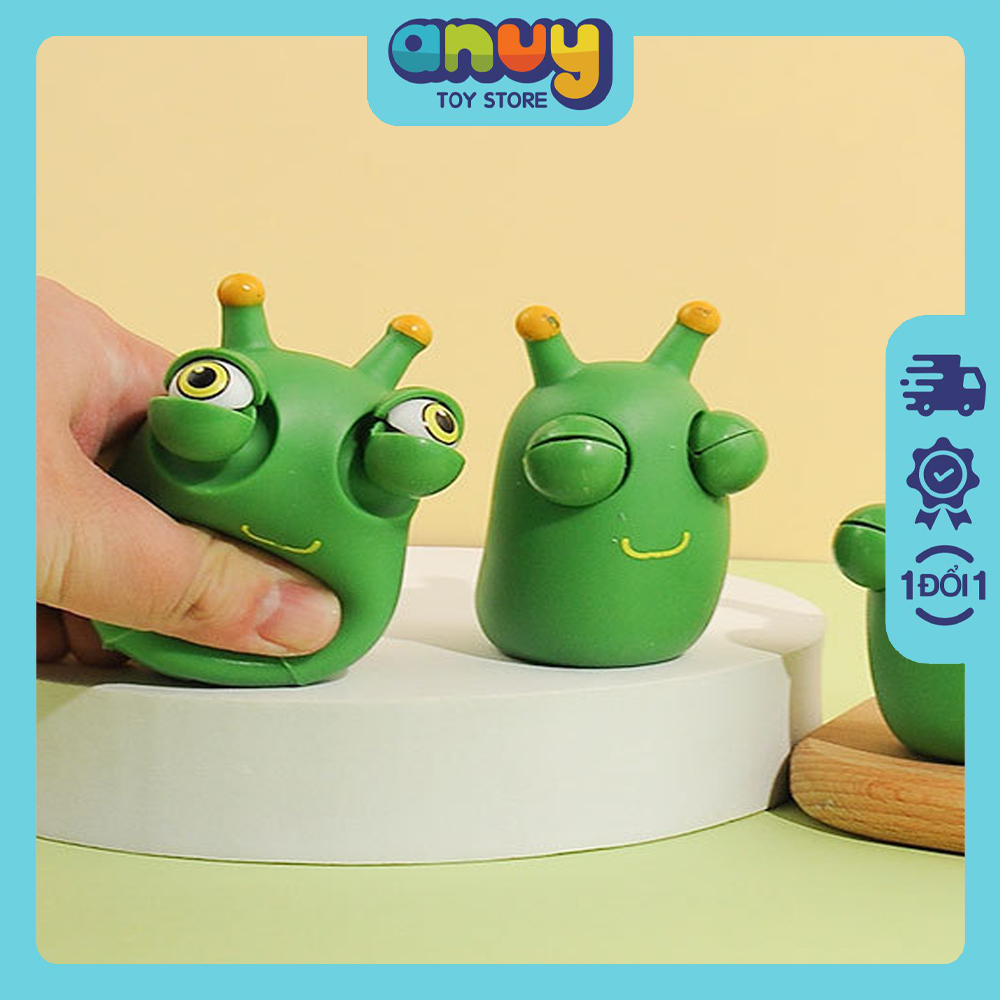 Đồ chơi squishy bóp xả stress hình con sâu xanh mắt lồi, bóp mềm, mini dễ thương
