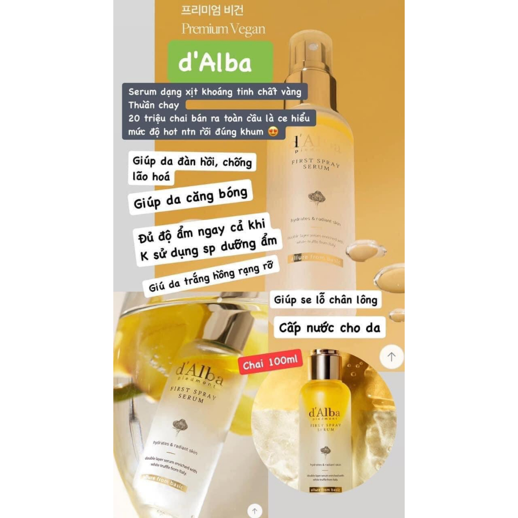 D'Alba - Serum dạng xịt khoáng căng bóng da First Spray Serum 50ml/100ml