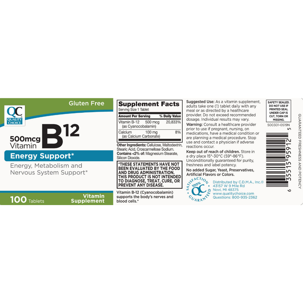 Viên nén bổ sung Vitamin B12 Quality Choice 500mcg