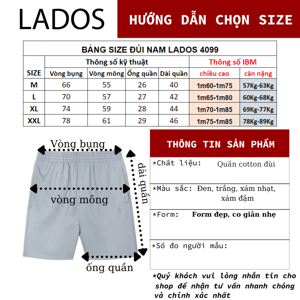 Quần short đùi nam chất mango mịn, mát cao cấp LADOS-4099 có dây rút, túi tiện lợi, dạo phố, tập gym, chạy bộ