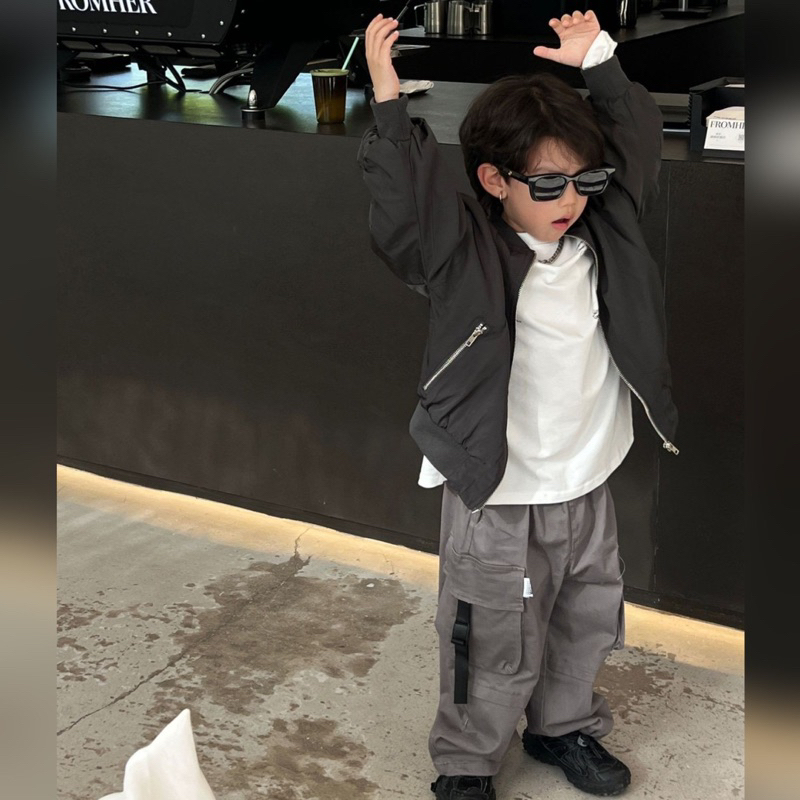 Quần thô bé trai xám suông có dây rút gấu Q225 size 90-140, quần dài trẻ em thu đông cao cấp