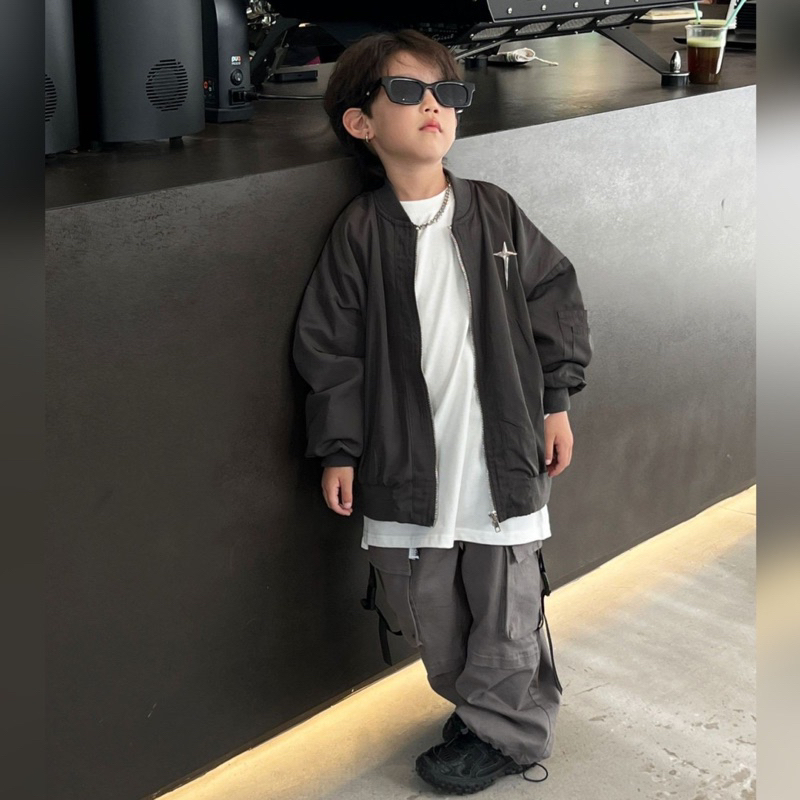 Quần thô bé trai xám suông có dây rút gấu Q225 size 90-140, quần dài trẻ em thu đông cao cấp