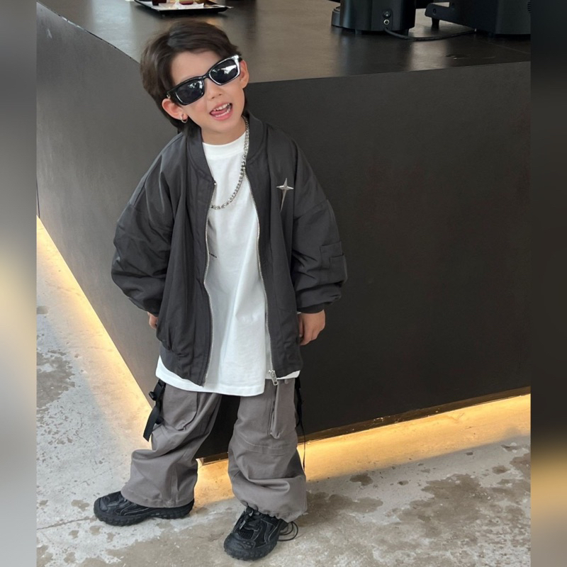 Quần thô bé trai xám suông có dây rút gấu Q225 size 90-140, quần dài trẻ em thu đông cao cấp