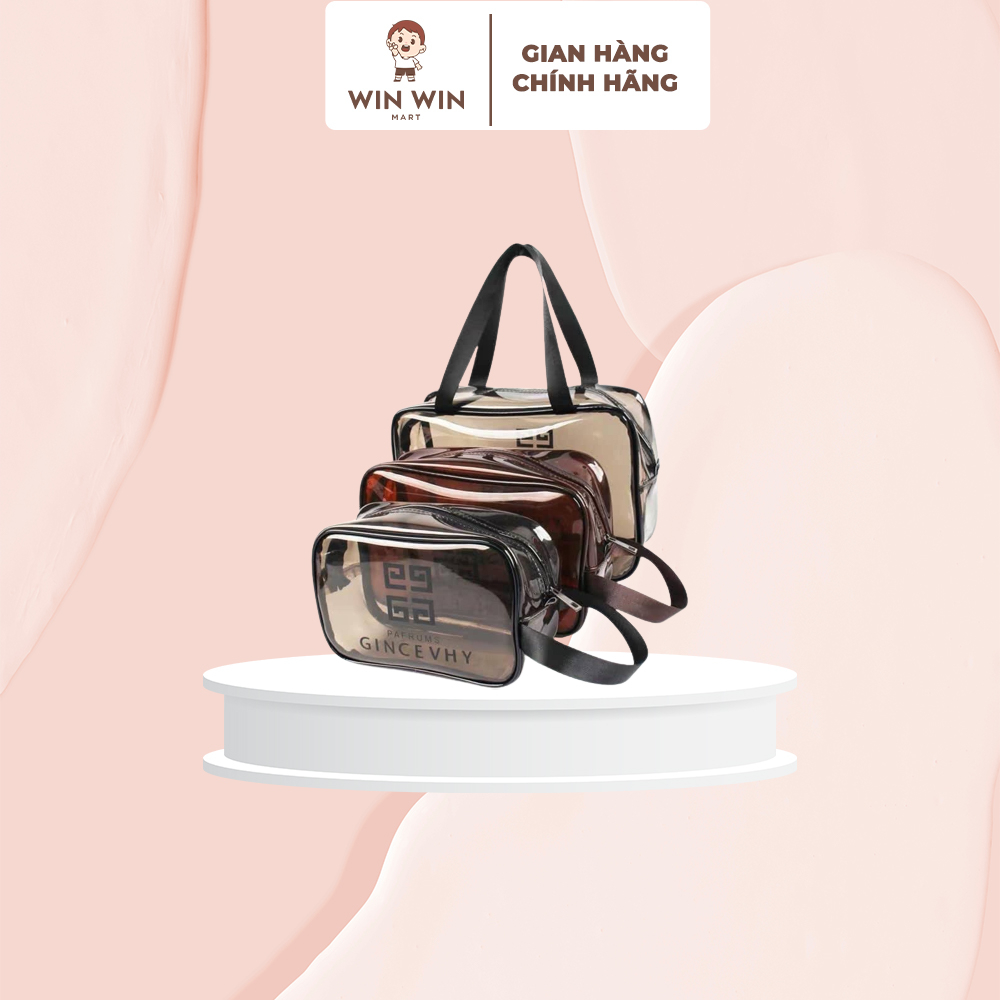 Set 3 Túi Nhựa Trong Suốt Đủ Cỡ Tiện Dụng Đựng Đồ Trang Điểm, Vật Dụng Cá Nhân, Mỹ Phẩm Du Lịch Tiện Lợi