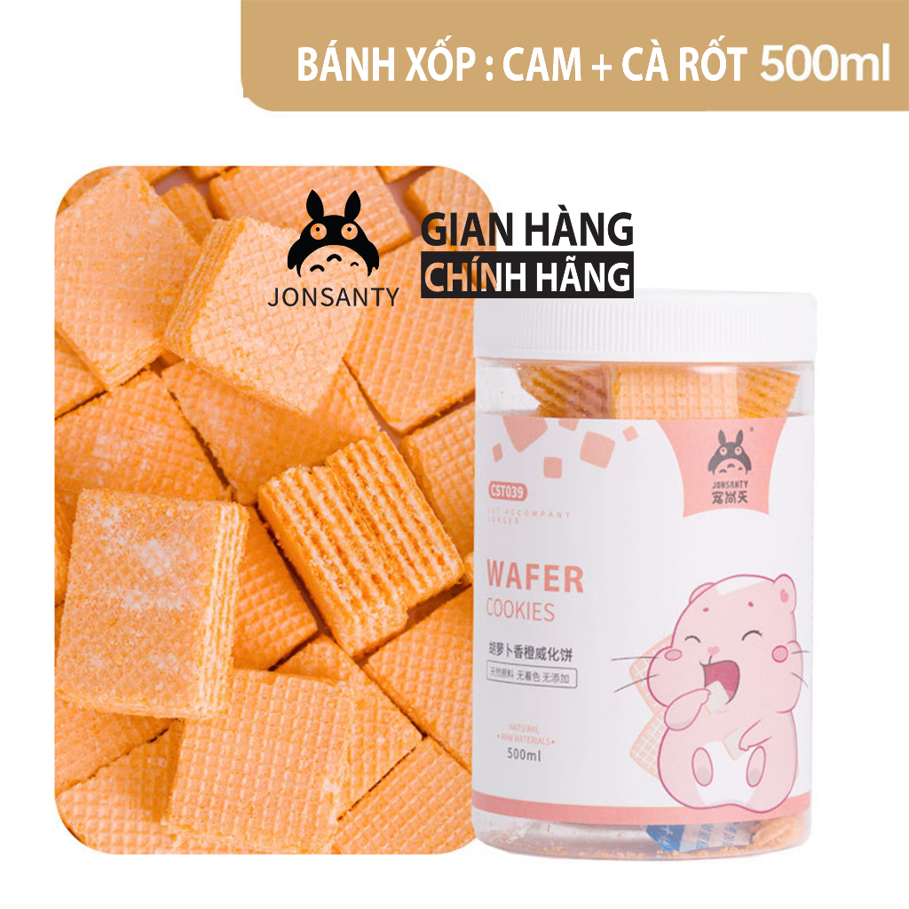 Bánh xốp dâu vị cam cà rốt mẫu mới JONSANTY hộp 500ml Snack ăn vặt chuột hamster thơm ngon