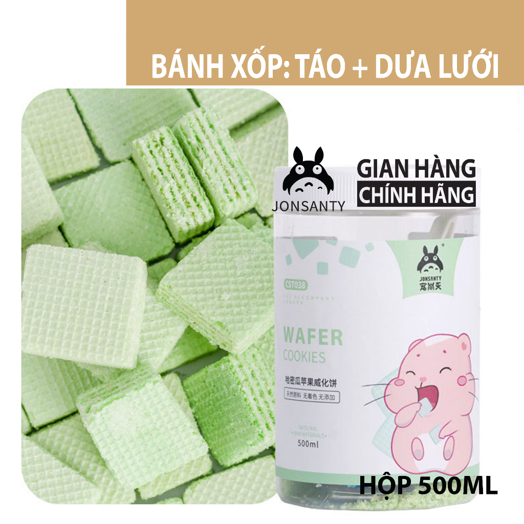 Bánh xốp táo dưa lưới JONSANTY mẫu mới hộp 500ml giàu chất xơ, vitamin, khoáng chất cân bằng hệ tiêu hóa khỏe mạnh