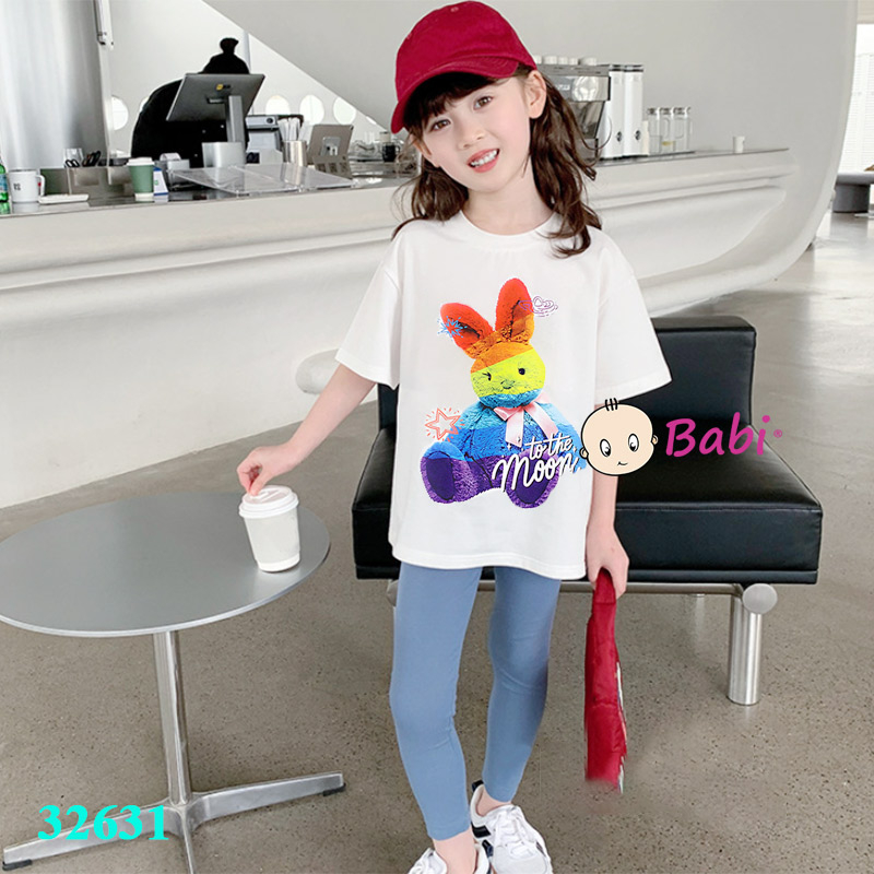 (Size đại 17-55kg) Áo thun bé gái họa tiết Thỏ cute, Áo thun Babi phong cách Hàn Quốc chất cotton 4C mẹ và bé gái