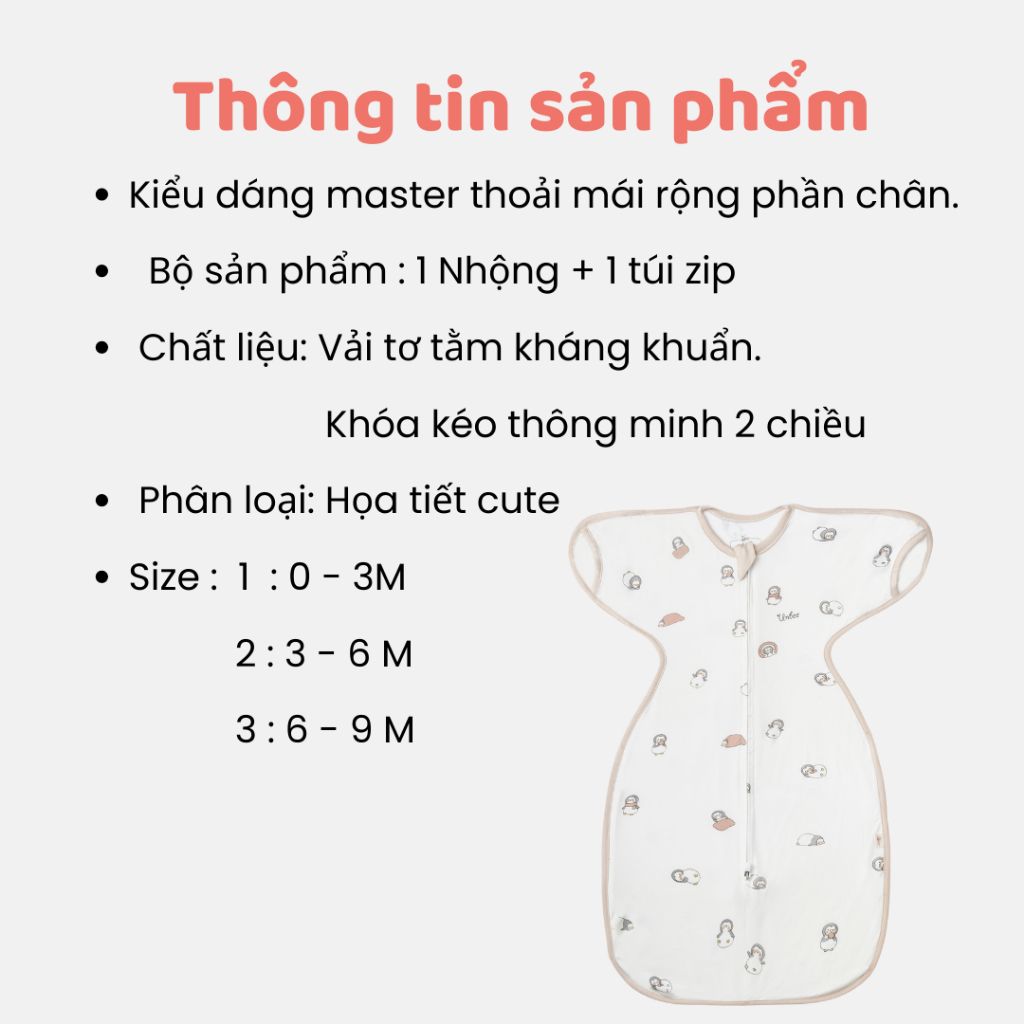 Nhộng Chũn Hở Tay Unbee Cho Bé Sơ Sinh Từ 3-9 Kg Giúp Bé Ngủ Ngon Sâu Giấc