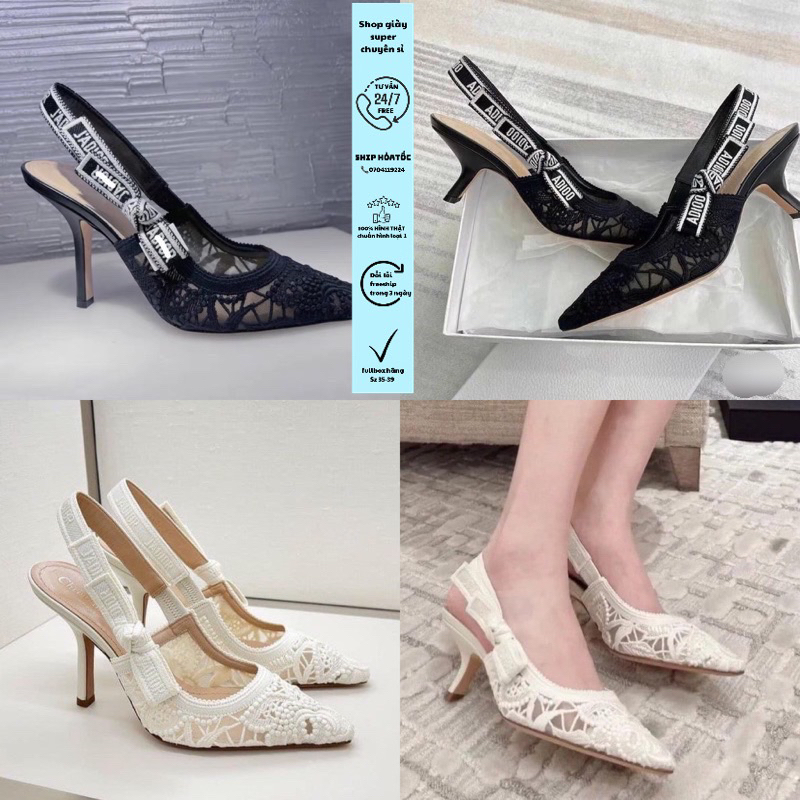 sandal dio.r ren gót nhọn , giày pump dio ren fullbox