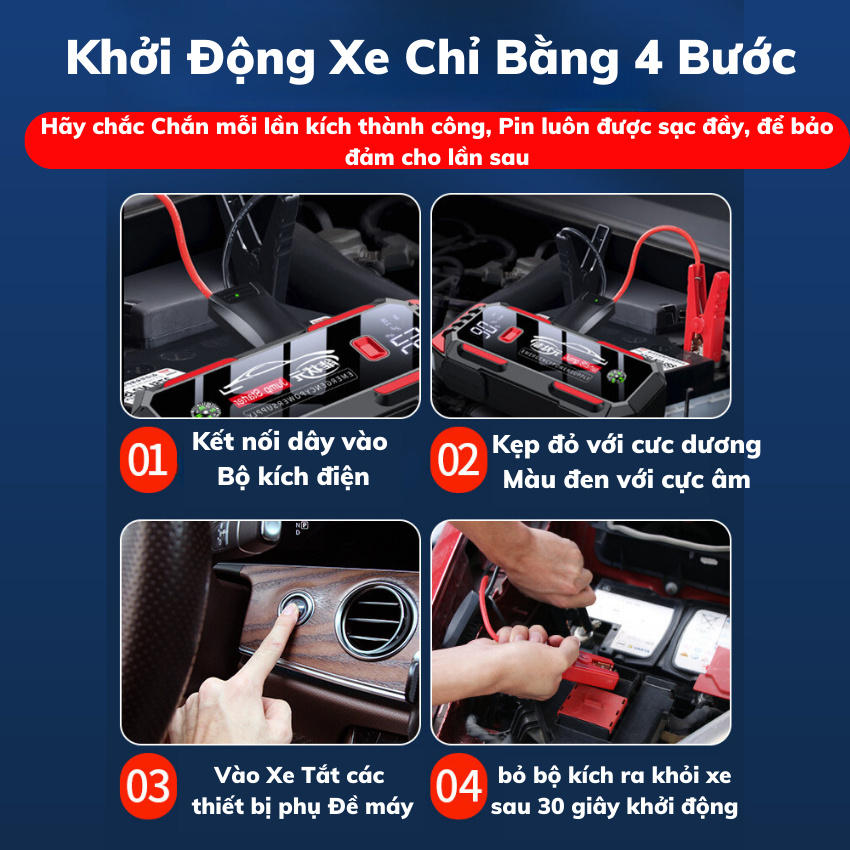 Bộ Kích Bình Ác Quy Ô Tô,xe máy Dung Lượng 89.000mAH Tích Hợp Đa Chức Năng 4 in 1 - BoGi