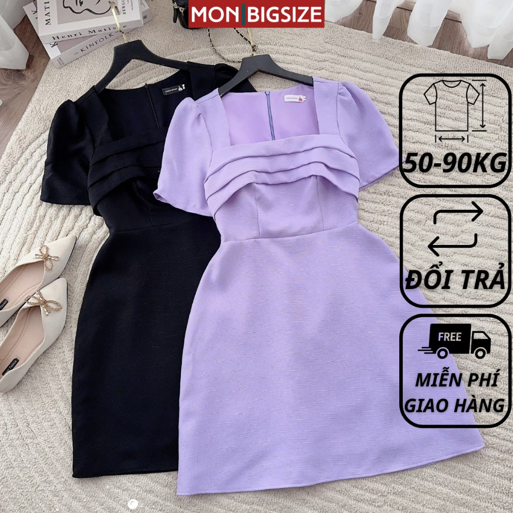 Váy bigsize nữ đầm dự tiệc đi chơi kiểu xếp ly ngực chất tafta MON big size 50 - 90kg