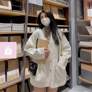 Áo Khoác Cardigan, Áo Khoác Len Dáng Rộng Bigsz Cổ V Tay Dài Thời Trang Mùa Đông Phối Thừng Sọc Hàng Qccc Vui Vẻ