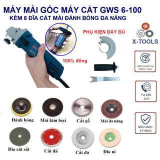 Máy Mài Góc Máy Cắt GWS6-100 Kèm 8 Đĩa Cắt Mài Đánh Bóng Đa Năng,Máy Mài Cắt Tay 1 Tấc Motor Đồng