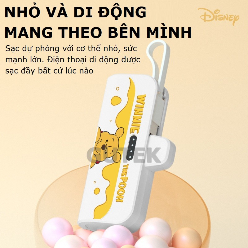 Sạc dự phòng mini Gutek Disney D1 sạc nhanh 20w pin dung lượng 5000mah cổng ip cắm trực tiếp cho nhiều điện thoại