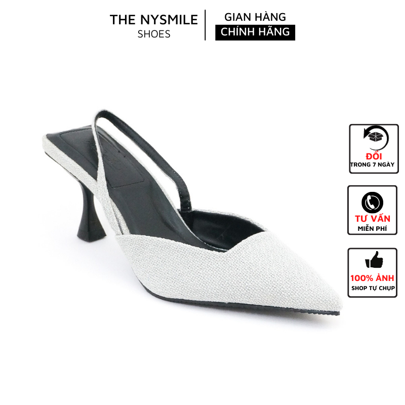 Giày sandal cao gót nữ 5P quai hậu gót nhọn vải bố - THENYSMILE - SANI
