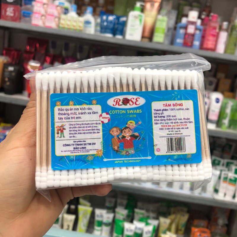 Tăm Bông Kháng Khuẩn Trẻ Em Que Giấy Rose, Hộp 160 Que