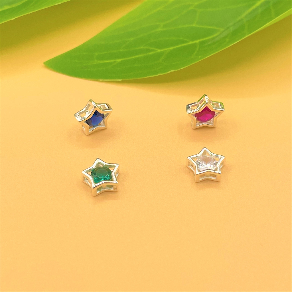 Charm nối ngôi sao 8.2 mm bạc trắng đính đá nhiều màu - Charm Bạc 925 - Mã CB955