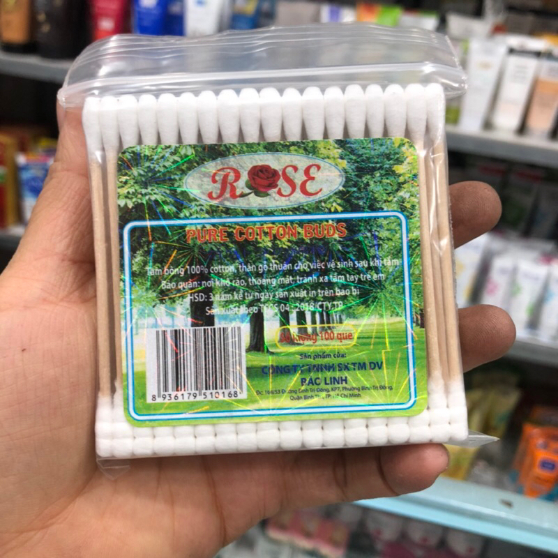 Tăm Bông Kháng Khuẩn Trẻ Em Que Giấy Rose, Hộp 160 Que
