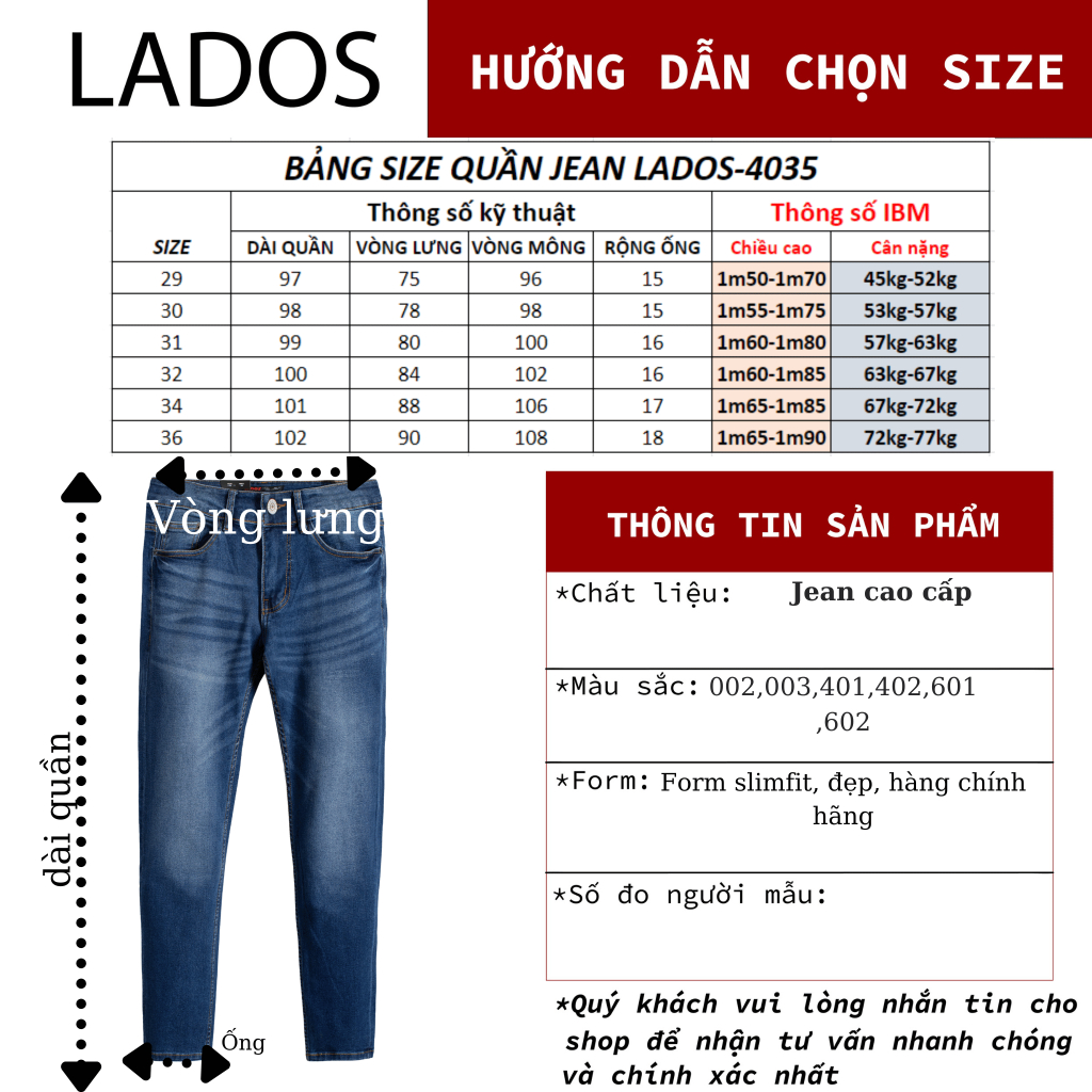 Quần Jean nam basic cao cấp LADOS - 14035 với chất vải dày dặn và co giãn tốt