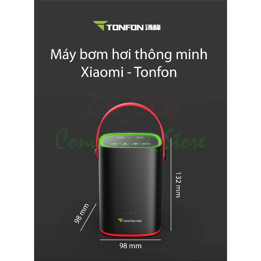 Bơm lốp ô tô tự ngắt Xiaomi-Tonfon - Công suất 120W, thời gian bơm 3-5 phút, cảm biến áp suất lốp xe hơi