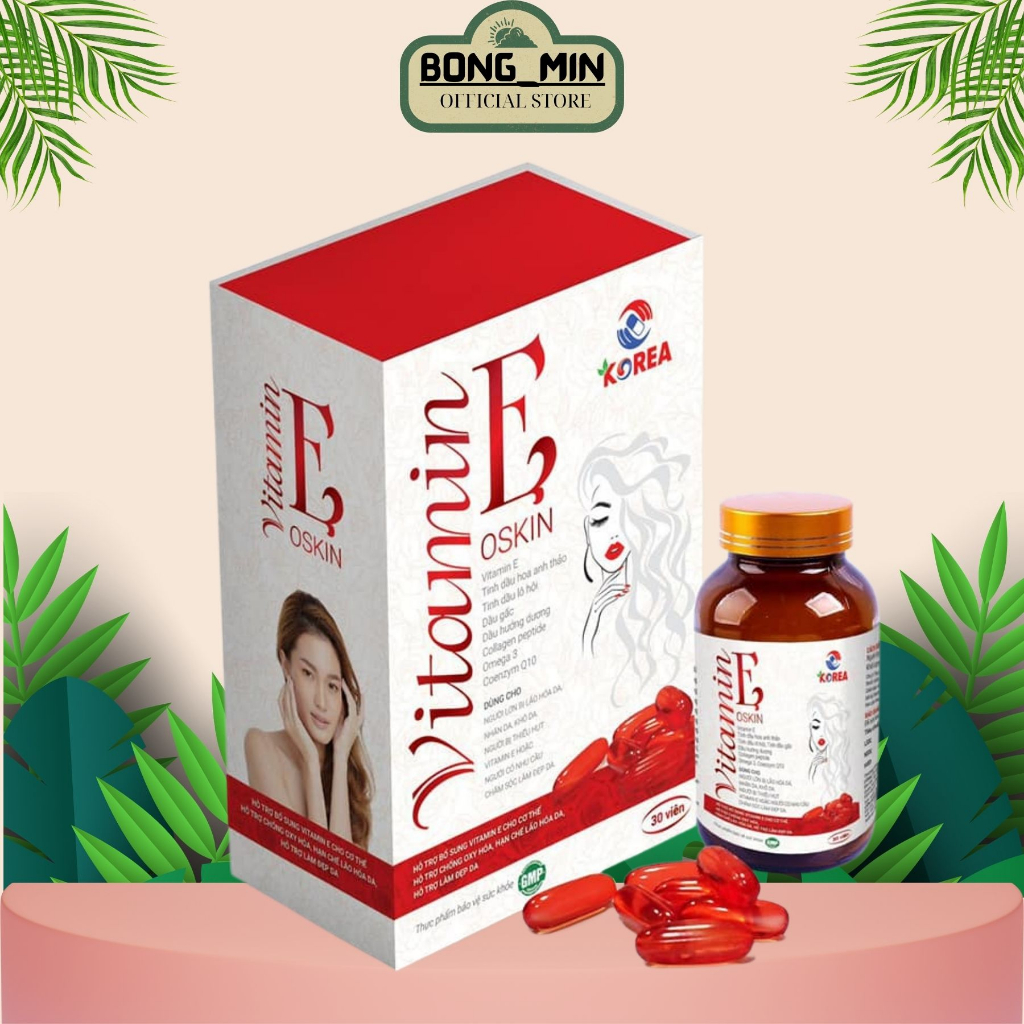 VITAMIN E OSKIN ĐỎ 1250MG VIÊN, HỘP LỌ 30 VIÊN UỐNG ĐẸP CĂNG BÓNG DA