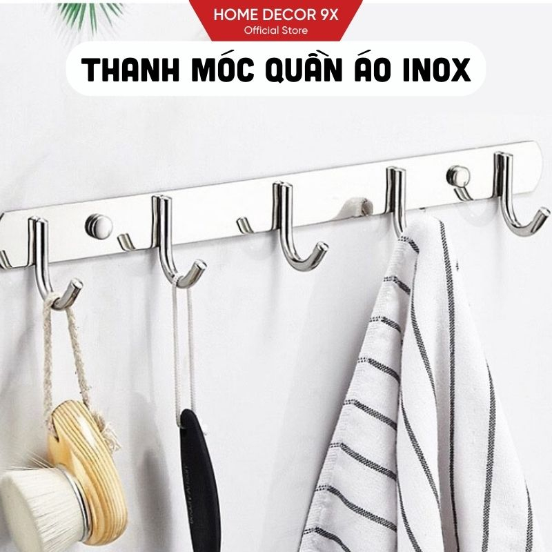 Thanh Treo Quần Áo Inox 304 Full Hộp 3Chấu, 5 Chấu, Móc Quần Áo Dán Tường