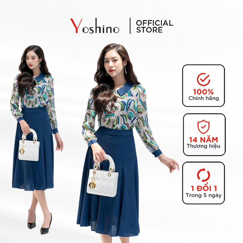 Sơ mi cổ sen phối họa tiết Yoshino