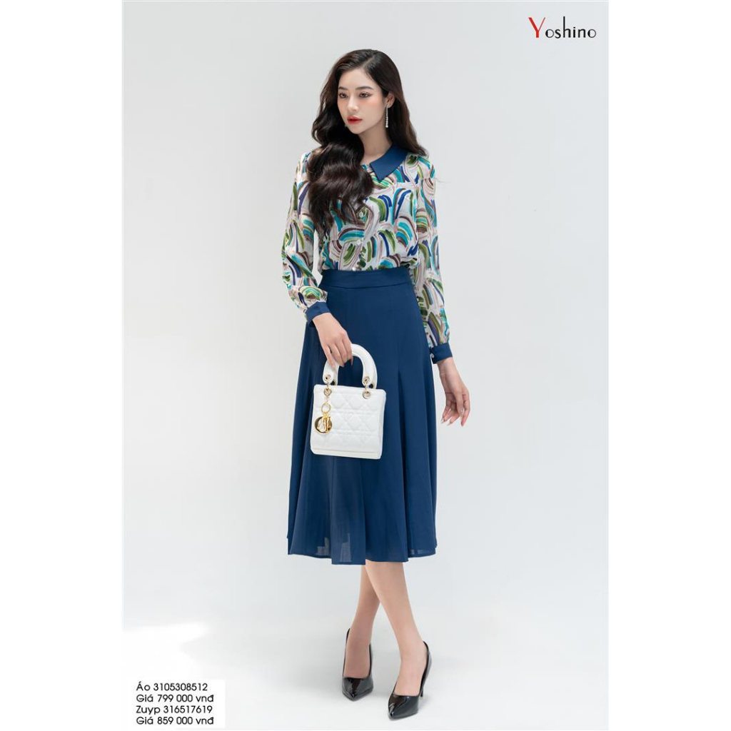 Sơ mi cổ sen phối họa tiết Yoshino