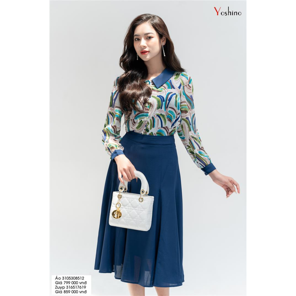 Sơ mi cổ sen phối họa tiết Yoshino