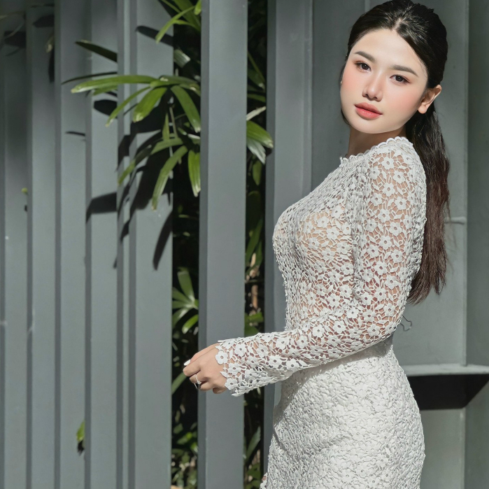 Bộ ren hoa tay dài Bigsize 34DB007 hàng cao cấp, Set bộ đi biển chất ren hoa sang trọng sexy kín đáo