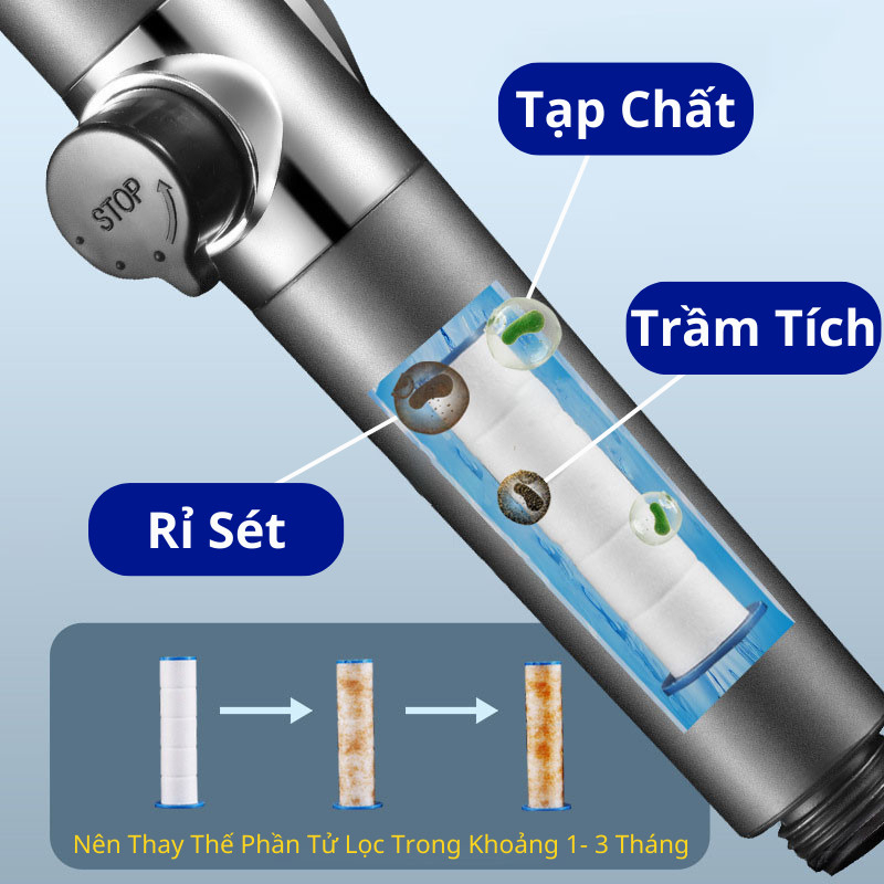 Vòi hoa sen tăng áp cao cấp, massage, 3 chế độ giúp trải nghiệm tắm của bạn thật sự thư giãn, bảo hành 1 năm